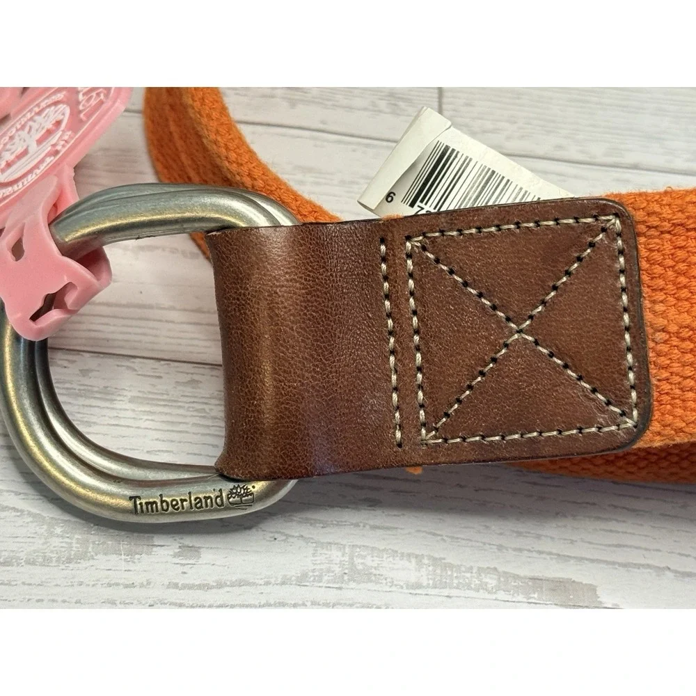 Timberland D Ring Orange Fabric Leather Detail Vintage Men Belt Size S/M 39